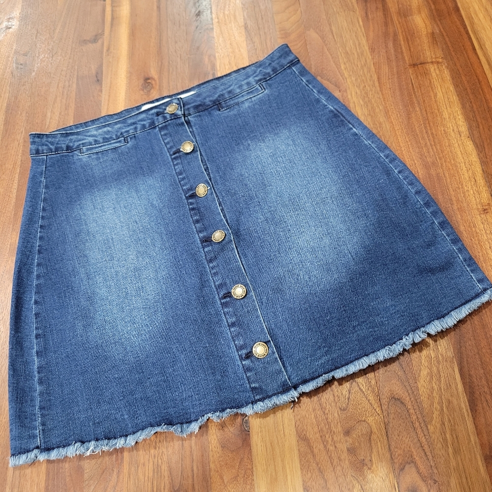 Brave Soul Denim Studio London Button Front Rough Hem Mini Skirt Size 12/40